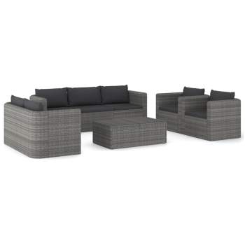  8-tlg. Garten-Lounge-Set mit Kissen Poly Rattan Grau