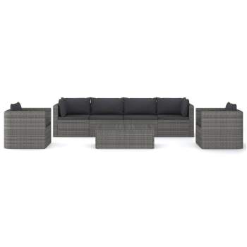  7-tlg. Garten-Lounge-Set mit Kissen Poly Rattan Grau