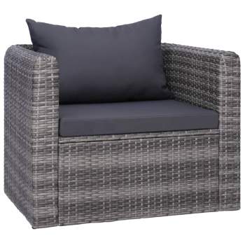  7-tlg. Garten-Lounge-Set mit Kissen Poly Rattan Grau