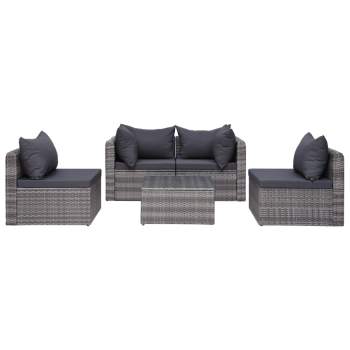  7-tlg. Garten-Lounge-Set mit Kissen Poly Rattan Grau