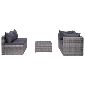  7-tlg. Garten-Lounge-Set mit Kissen Poly Rattan Grau