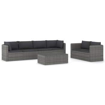  7-tlg. Garten-Lounge-Set mit Kissen Poly Rattan Grau