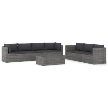  8-tlg. Garten-Lounge-Set mit Kissen Poly Rattan Grau