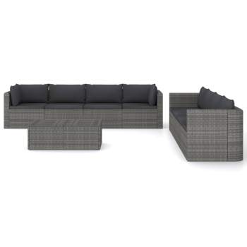  9-tlg. Garten-Lounge-Set mit Kissen Poly Rattan Grau