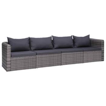  9-tlg. Garten-Lounge-Set mit Kissen Poly Rattan Grau