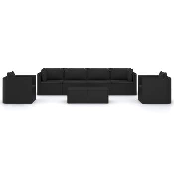  7-tlg. Garten-Lounge-Set mit Kissen Poly Rattan Schwarz