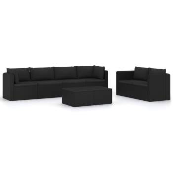  7-tlg. Garten-Lounge-Set mit Auflagen Poly Rattan Schwarz