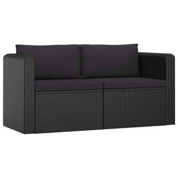  7-tlg. Garten-Lounge-Set mit Auflagen Poly Rattan Schwarz