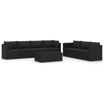  8-tlg. Garten-Lounge-Set mit Kissen Poly Rattan Schwarz