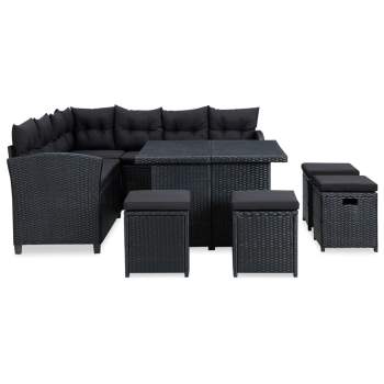  6-tlg. Garten-Lounge-Set mit Auflagen Poly Rattan Schwarz