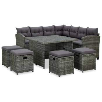  6-tlg. Garten-Lounge-Set mit Auflagen Poly Rattan Grau