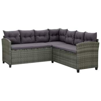  6-tlg. Garten-Lounge-Set mit Auflagen Poly Rattan Grau