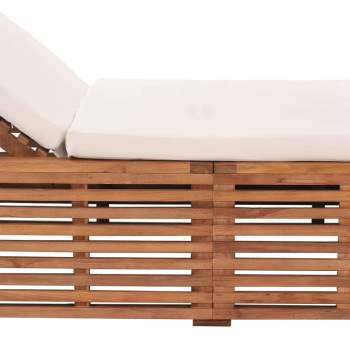 Sonnenliege mit Creme Kissen Teak Massivholz