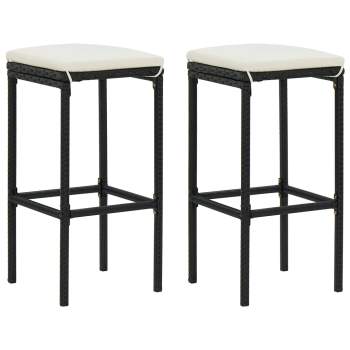  3-tlg. Gartenbar-Set mit Kissen Poly Rattan Schwarz
