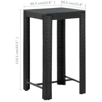  3-tlg. Gartenbar-Set mit Kissen Poly Rattan Schwarz