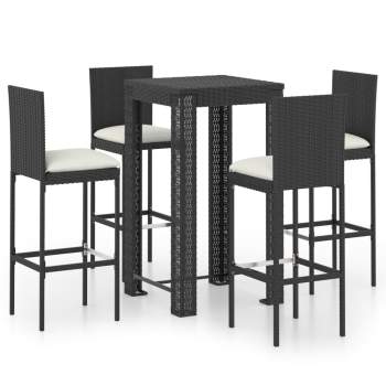  5-tlg. Gartenbar-Set mit Kissen Poly Rattan Schwarz