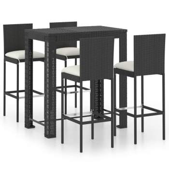  5-tlg. Gartenbar-Set mit Kissen Poly Rattan Schwarz