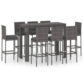  9-tlg. Garten-Bar-Set mit Anthrazit Kissen Poly Rattan