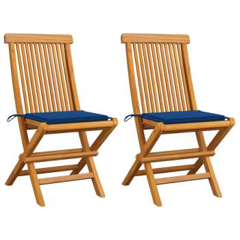  Gartenstühle mit Blauen Kissen 2 Stk. Massivholz Teak