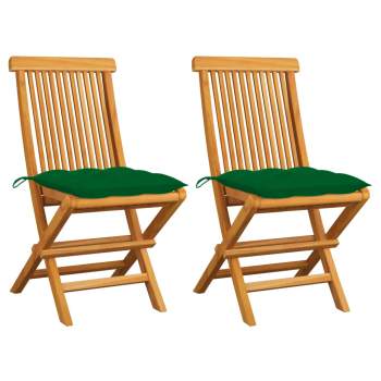  Gartenstühle mit Grünen Kissen 2 Stk. Massivholz Teak