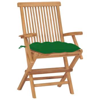  Gartenstühle mit Grünen Kissen 2 Stk. Massivholz Teak