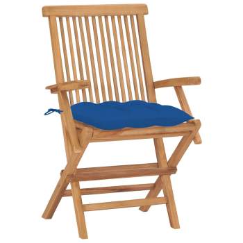  Gartenstühle mit Blauen Kissen 2 Stk. Massivholz Teak