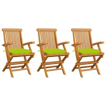  Gartenstühle mit Hellgrünen Kissen 3 Stk. Massivholz Teak 