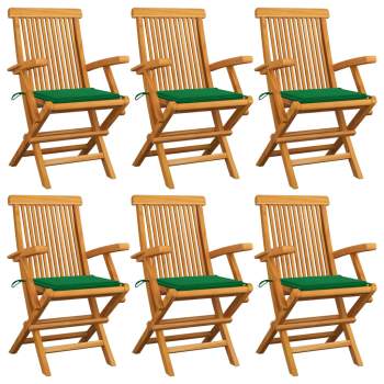  Gartenstühle mit Grünen Kissen 6 Stk. Massivholz Teak 