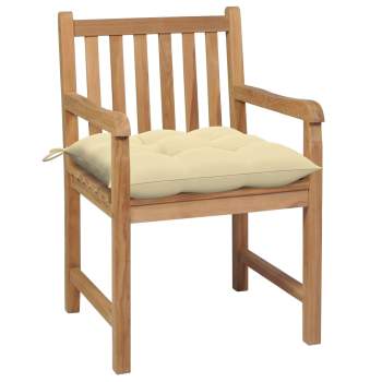 Preview:  Gartenstühle 2 Stk. mit Cremeweißen Kissen Massivholz Teak