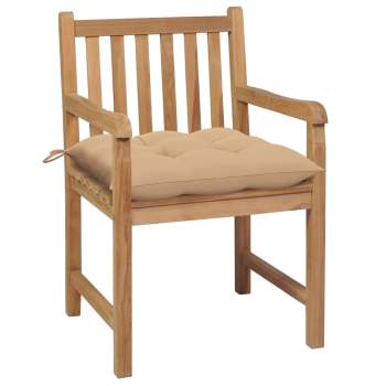 Preview:  Gartenstühle 2 Stk. mit Beige Kissen Massivholz Teak