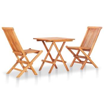  3-tlg. Bistro-Set mit Cremeweißen Kissen Massivholz Teak