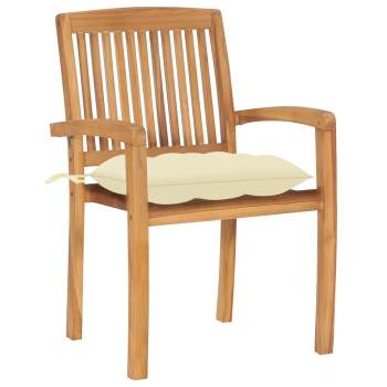Preview:  Gartenstühle 2 Stk. mit Cremeweißen Kissen Massivholz Teak