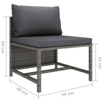 9-tlg. Garten-Lounge-Set mit Kissen Poly Rattan Grau