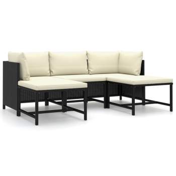  5-tlg. Garten-Lounge-Set mit Kissen Poly Rattan Schwarz