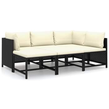  6-tlg. Garten-Lounge-Set mit Kissen Poly Rattan Schwarz