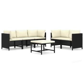  6-tlg. Garten-Lounge-Set mit Kissen Poly Rattan Schwarz