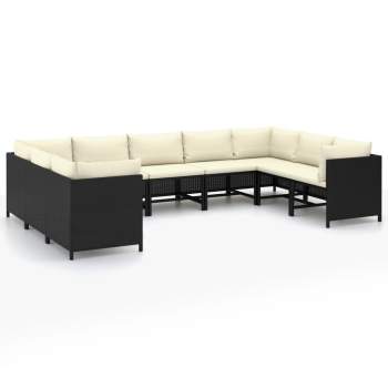  9-tlg. Garten-Lounge-Set mit Kissen Poly Rattan Schwarz