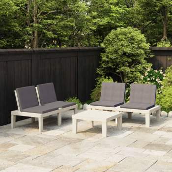  3-tlg. Garten-Lounge-Set mit Kissen Kunststoff Weiß