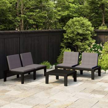  3-tlg. Garten-Lounge-Set mit Kissen Kunststoff Grau