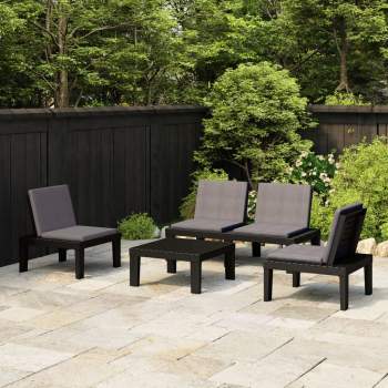  4-tlg. Garten-Lounge-Set mit Kissen Kunststoff Grau