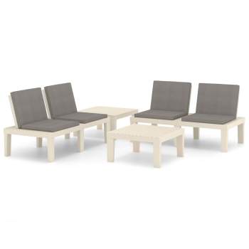  4-tlg. Garten-Lounge-Set mit Auflagen Kunststoff Weiß