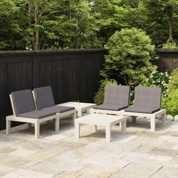  4-tlg. Garten-Lounge-Set mit Auflagen Kunststoff Weiß