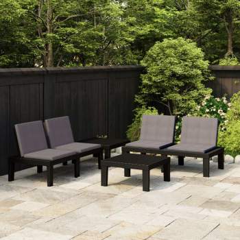  4-tlg. Garten-Lounge-Set mit Auflagen Kunststoff Grau