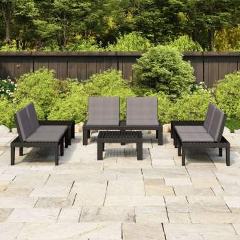  6-tlg. Garten-Lounge-Set mit Auflagen Kunststoff Grau