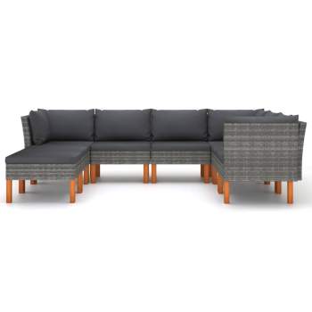  8-tlg. Garten-Lounge-Set mit Kissen Poly Rattan Grau