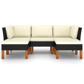  5-tlg. Garten-Lounge-Set mit Kissen Poly Rattan Schwarz