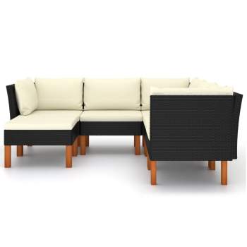  6-tlg. Garten-Lounge-Set mit Kissen Poly Rattan Schwarz