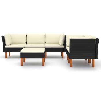  6-tlg. Garten-Lounge-Set mit Kissen Poly Rattan Schwarz