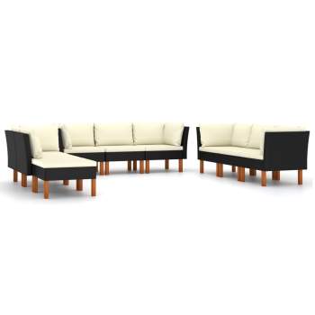  9-tlg. Garten-Lounge-Set mit Kissen Poly Rattan Schwarz