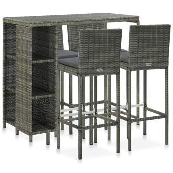  5-tlg. Gartenbar-Set mit Kissen Poly Rattan Grau